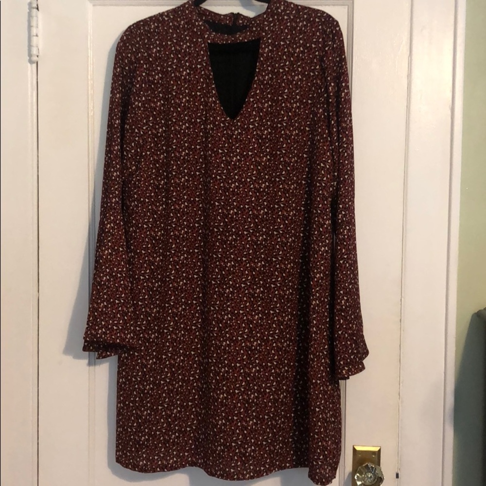 Printed mock neck bell sleeve dress